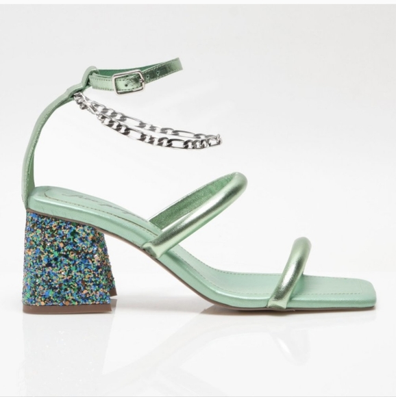Free People Parker Chain Heels / Lime Metallic NIB - Picture 3 of 9